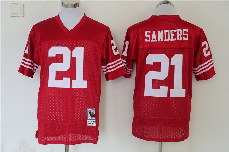 Men's San Francisco 49ers Deion Sanders Mitchell & Ness Scarlet Legacy Replica Player Jersey1