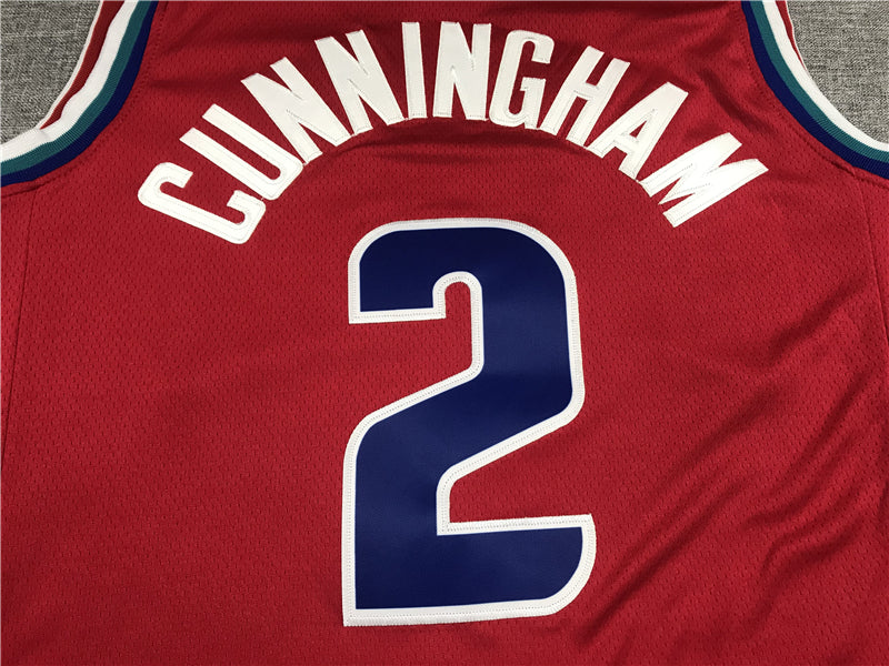 Men's Detroit Pistons Cade Cunningham Red 2021/22 Swingman Jersey1 - City Edition