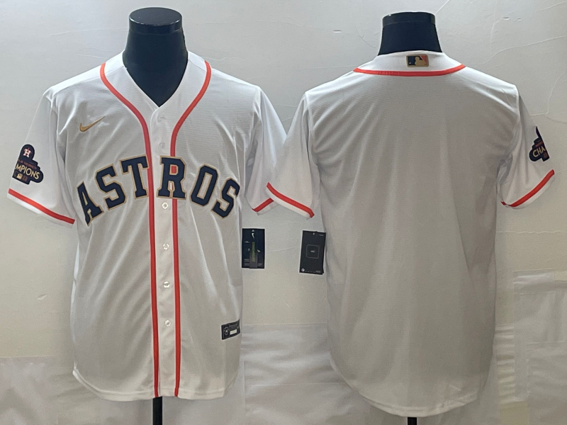 Men's Houston Astros White 2023 Gold Collection Replica Blank Jersey1