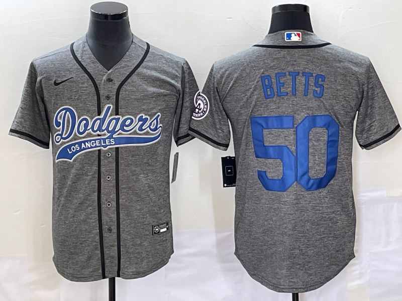 Men's Los Angeles Dodgers Mookie Betts #50 Gray Game Jersey1 Joint Edition