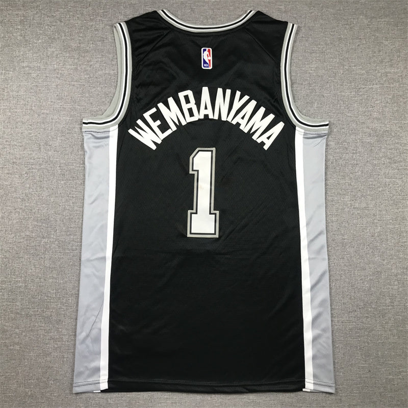 Men's San Antonio Spurs Victor Wembanyama #1 Black 2022/23 Swingman Jersey1 - Icon Edition