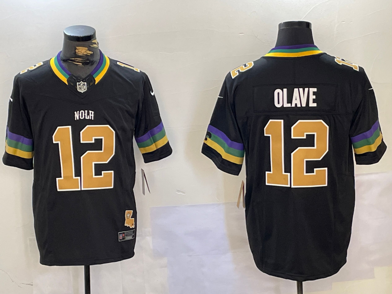 Men's New Orleans Saints Chris Olave #12 Black Team Game Jersey1