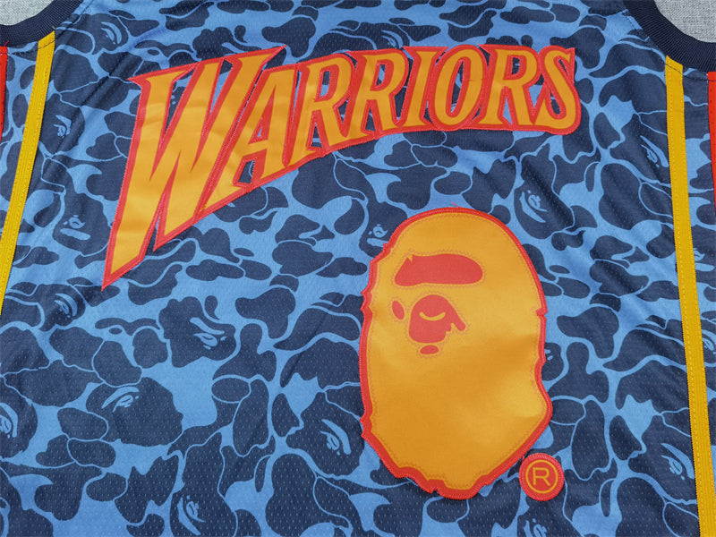 Men's Golden State Warriors x BAPE Navy 2009-10 Hardwood Classics Swingman Jersey1