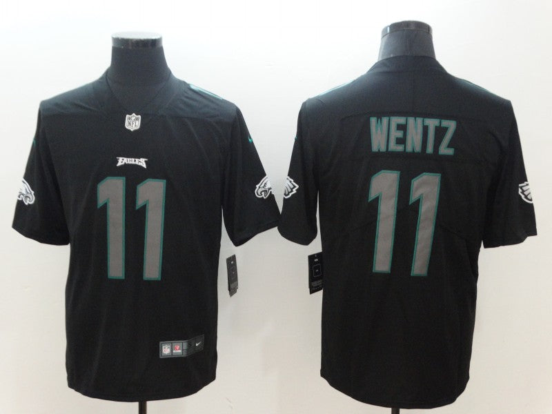 Men's Philadelphia Eagles #11 Carson Wentz Black Team Game Jersey1
