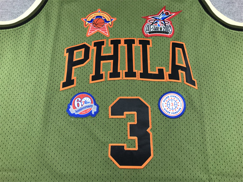 Men's Philadelphia 76ers Allen Iverson #3 Army Green 1996-97 Hardwood Classics Swingman Jersey1