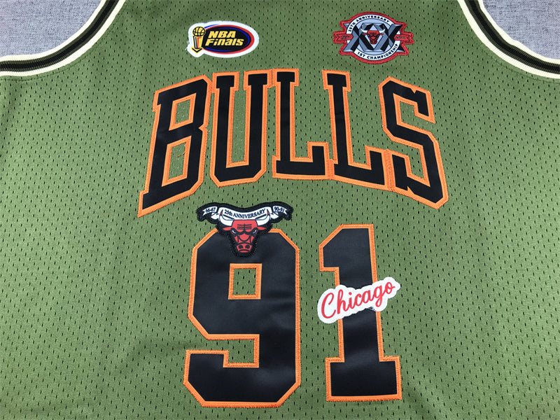 Men's Chicago Bulls Dennis Rodman #91 Army Green 1997-98 Hardwood Classics Swingman Jersey1