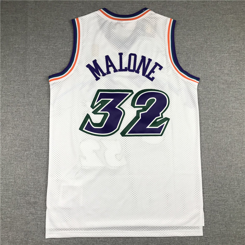 Men's Utah Jazz Karl Malone White 1996-97 Hardwood Classics Swingman Jersey1