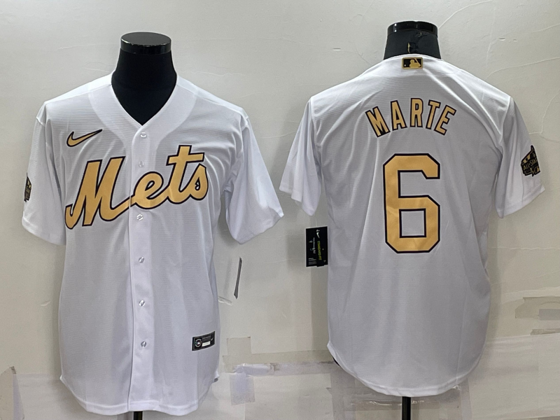 Men's New York Mets Starling Marte #6 White Replica Baseball Jersey1