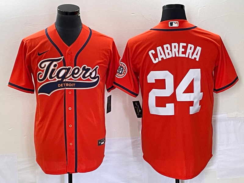 Men's Detroit Tigers Miguel Cabrera #24 Orange Replica Player Jersey1 Joint Edition