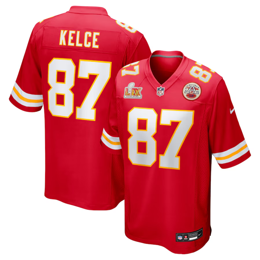 Men's Kansas City Chiefs Travis Kelce #87 Red Super Bowl LIX Game Jersey1