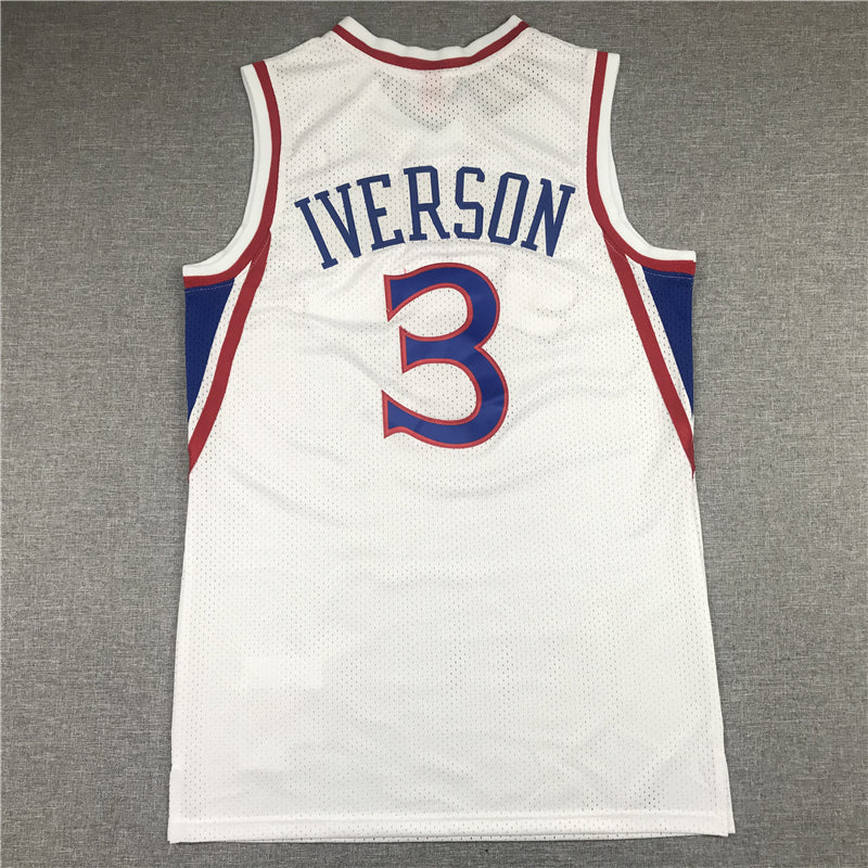 Men's Philadelphia 76ers Allen Iverson White Hardwood Classics Authentic Jersey1
