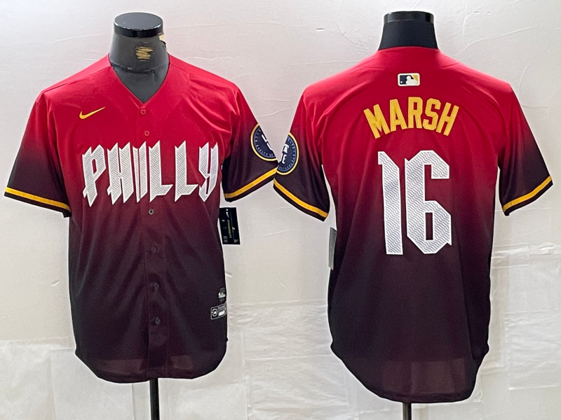 Men's Philadelphia Phillies Brandon Marsh #16 Red 2024 City Connect Limited Player Jersey1