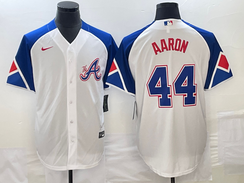 Men's Atlanta Braves Hank Aaron #44 White 2023 City Connect Replica Player Jersey1