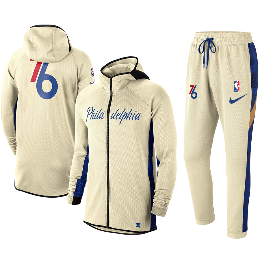 Men's Philadelphia 76ers Cream 2019/20 Showtime Full-Zip Therma Flex Performance Hoodie