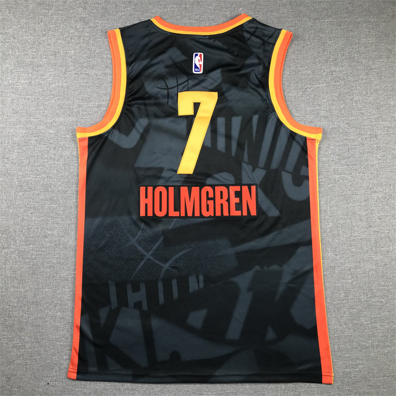 Men's Oklahoma City Thunder Chet Holmgren #7 Black 2023/24 Swingman Jersey1 - City Edition