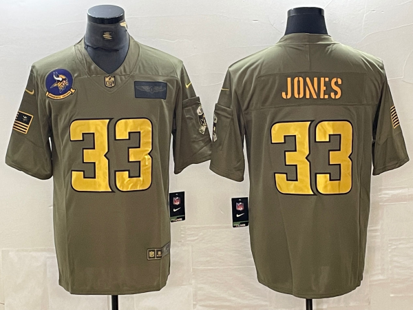 Men's Minnesota Vikings Aaron Jones #33 Olive Game Player Jersey1