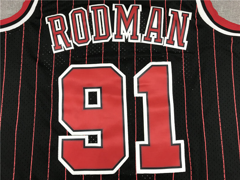 Men's Chicago Bulls Dennis Rodman Black 1995-96 Hardwood Classics Player Jersey1