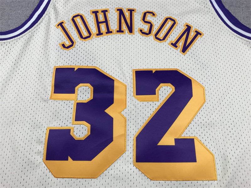 Men's Los Angeles Lakers Magic Johnson #32 Cream Hardwood Classics Swingman Jersey1