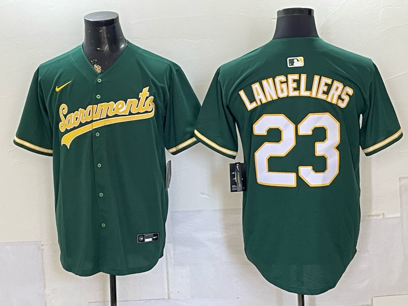 Men's Oakland Athletics Shea Langeliers #23 Green Replica Player Jersey