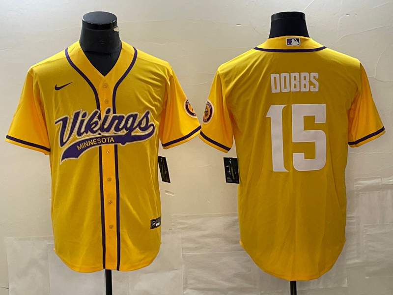 Men's Minnesota Vikings Joshua Dobbs #15 Gold Game Jersey1 Joint Edition