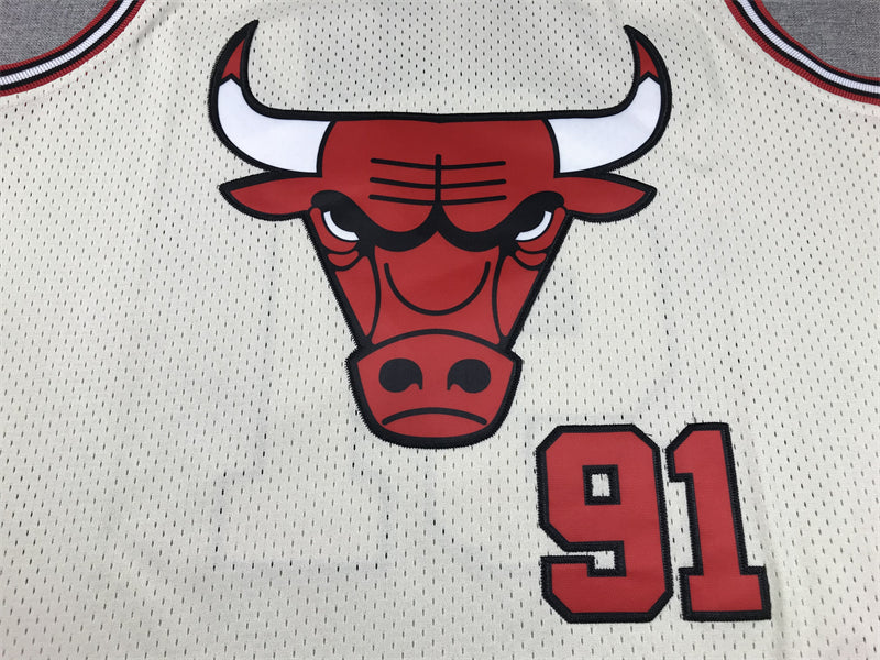 Men's Chicago Bulls Dennis Rodman #91 Cream Hardwood Classics Swingman Jersey1