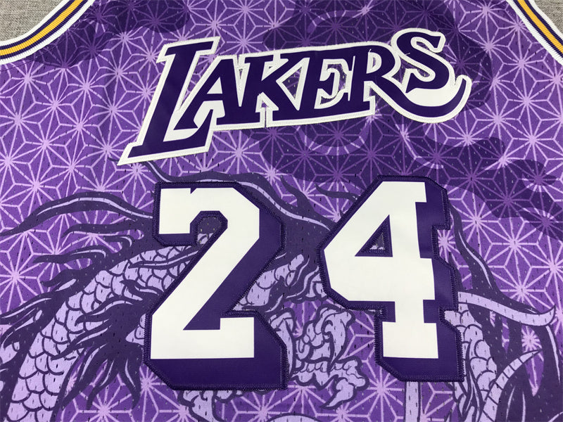Men's Los Angeles Lakers Kobe Bryant #24 Purple Year of Dragon Edition Swingman Jersey1
