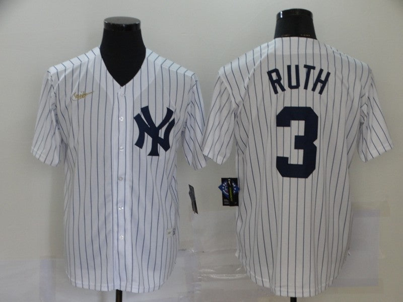 Men's New York Yankees Babe Ruth #3 White Replica Player Jersey1