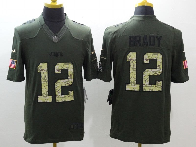 Men's New England Patriots Tom Brady #12 Army Green Game Jersey1