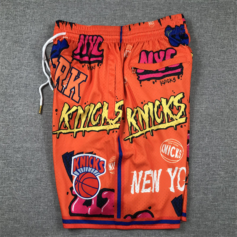 Men's New York Knicks Orange Graffiti Edition Pocket Shorts1