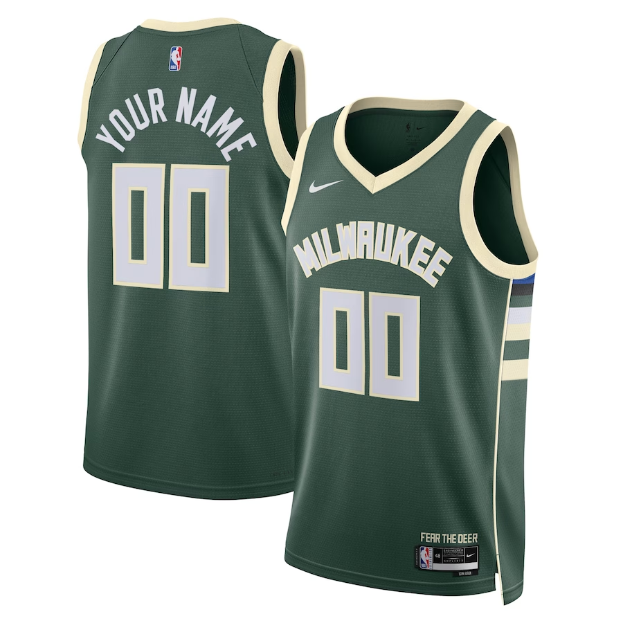 Men's Milwaukee Bucks Hunter Green Swingman Custom Jersey1 - Icon Edition