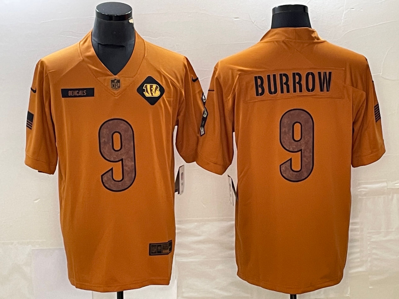 Men's Cincinnati Bengals Joe Burrow #9 Brown 2023 Salute To Service Limited Jersey1