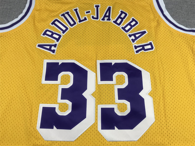 Men's Los Angeles Lakers Kareem Abdul-Jabbar Gold Hardwood Classics Jersey1