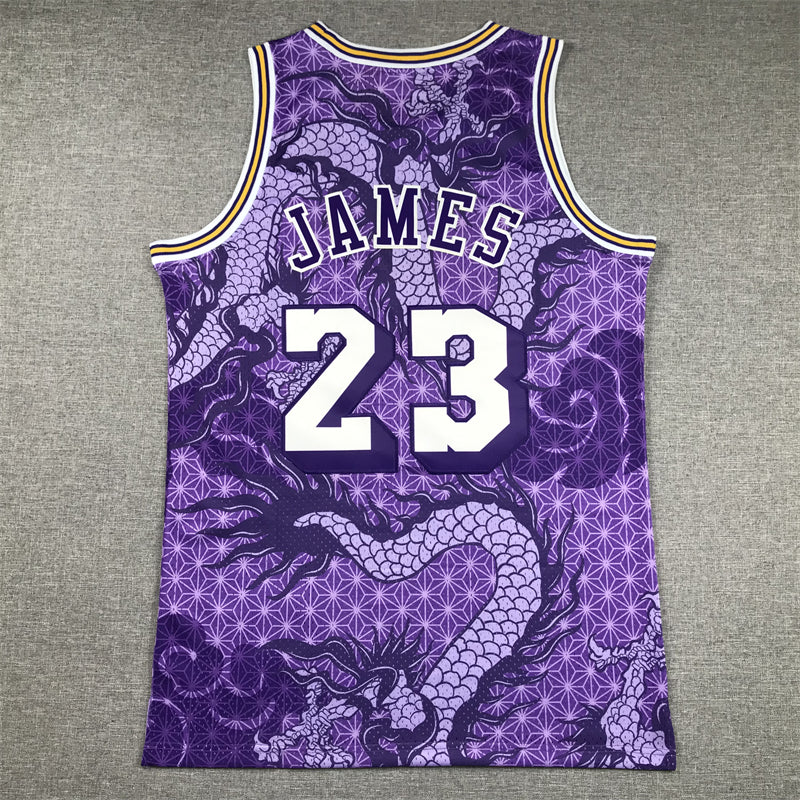 Men's Los Angeles Lakers LeBron James #23 Purple Year of Dragon Edition Swingman Jersey1