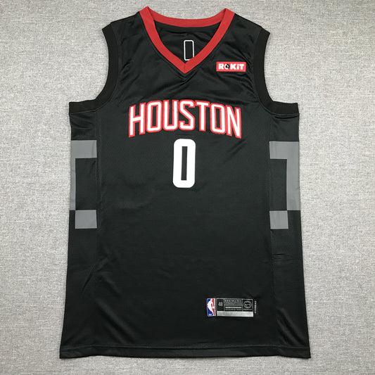 Men's Houston Rockets Russell Westbrook #0 NBA Black Classics Swingman Jersey1