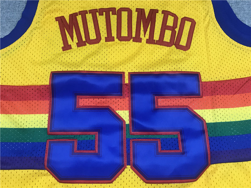 Men's Denver Nuggets Dikembe Mutombo 1991-92 Yellow Hardwood Classics Swingman Jersey1