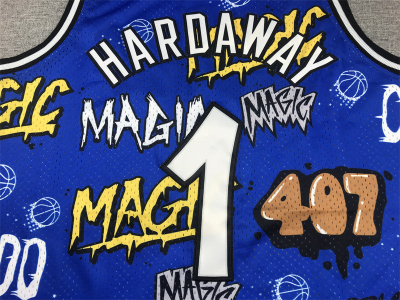 Men's Orlando Magic Penny Hardaway #1 Blue Swingman Graffiti Edition Jersey1
