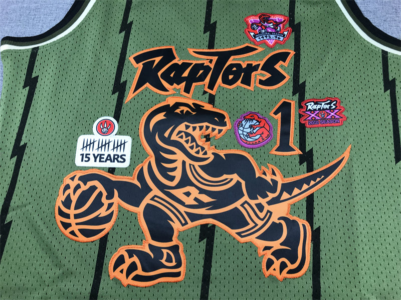 Men's Toronto Raptors Tracy McGrady #1 Army Green 1998-99 Hardwood Classics Swingman Jersey1