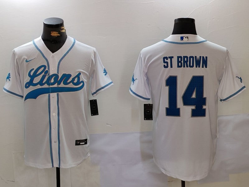 Men's Detroit Lions Amon-Ra St. Brown #14 White Player Jersey1