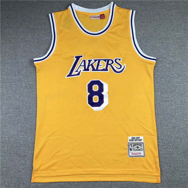Men's Los Angeles Lakers Kobe Bryant 1996-97 Yellow Hardwood Classics Authentic Jersey1