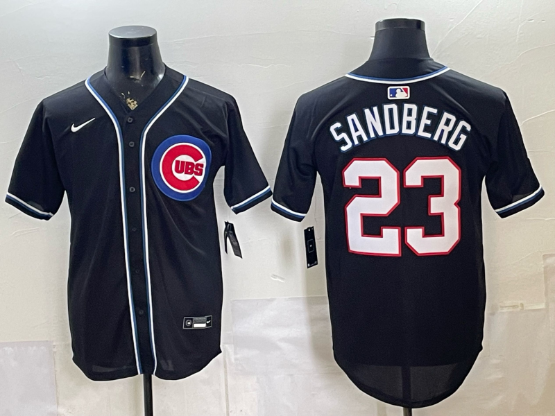 Men's Chicago Cubs Ryne Sandberg #23 Fashion Replica Black Out Jersey