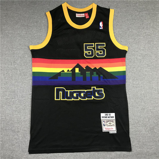 Men's Denver Nuggets Dikembe Mutombo 1991-92 Black Hardwood Classics Swingman Jersey1