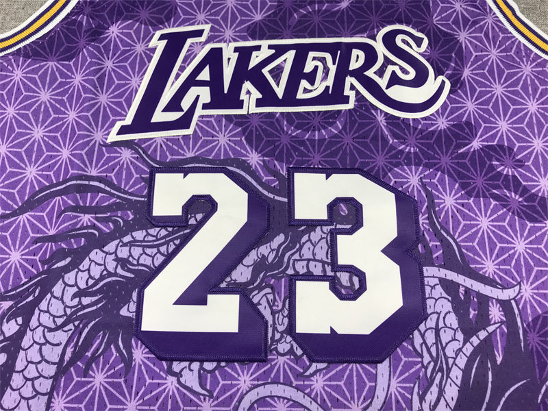 Men's Los Angeles Lakers LeBron James #23 Purple Year of Dragon Edition Swingman Jersey1