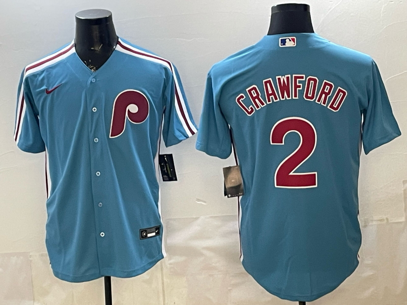Men's Philadelphia Phillies Justin Crawford #2 Light Blue Alternate Replica Jersey