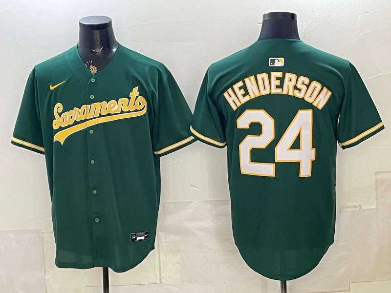 Men's Oakland Athletics Rickey Henderson #24 Green Alternate Stadium Jersey