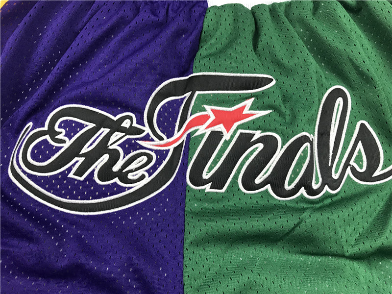 Men's Los Angeles Lakers/Boston Celtics Purple/Green Splicing Basketball Shorts1