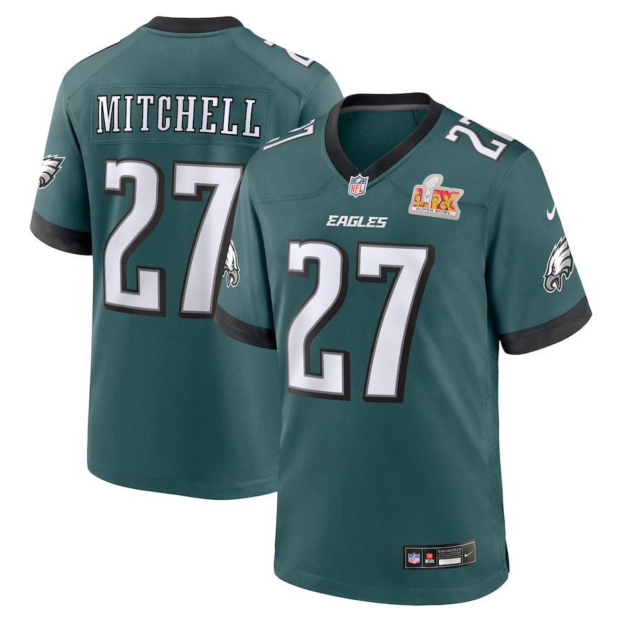 Men's Philadelphia Eagles Quinyon Mitchell #27 Midnight Green Super Bowl LIX Game Player Jersey1