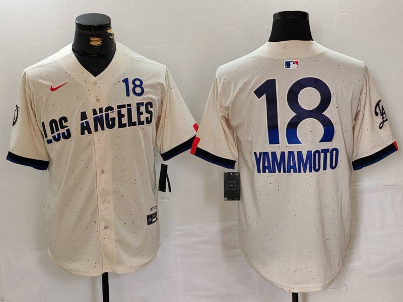 Men's Los Angeles Dodgers Yoshinobu Yamamoto #18 Cream 2024 City Connect Limited Player Jersey1