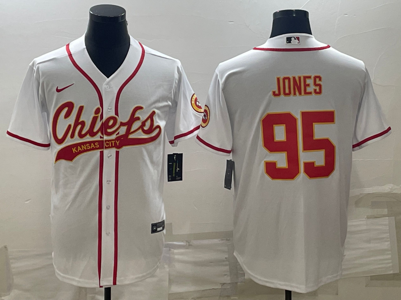 Men's Kansas City Chiefs Chris Jones #95 White Game Jersey1 Joint Edition