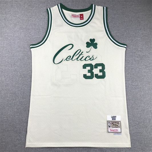 Men's Boston Celtics Larry Bird #33 Cream Hardwood Classics Swingman Jersey1
