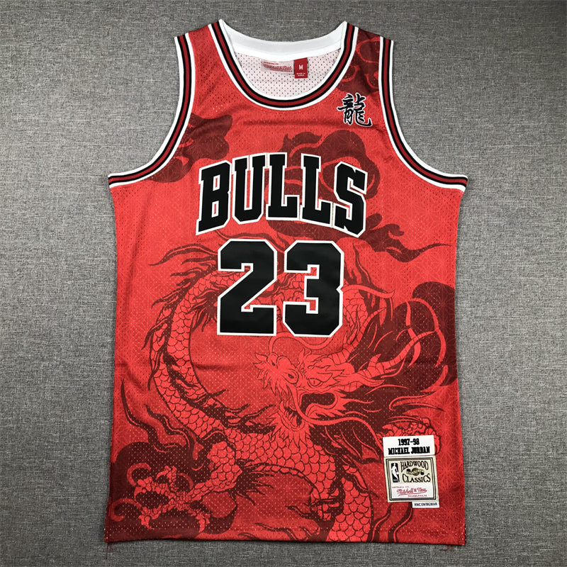 Men's Chicago Bulls Michael Jordan #23 Red Year of Dragon Edition Swingman Jersey1